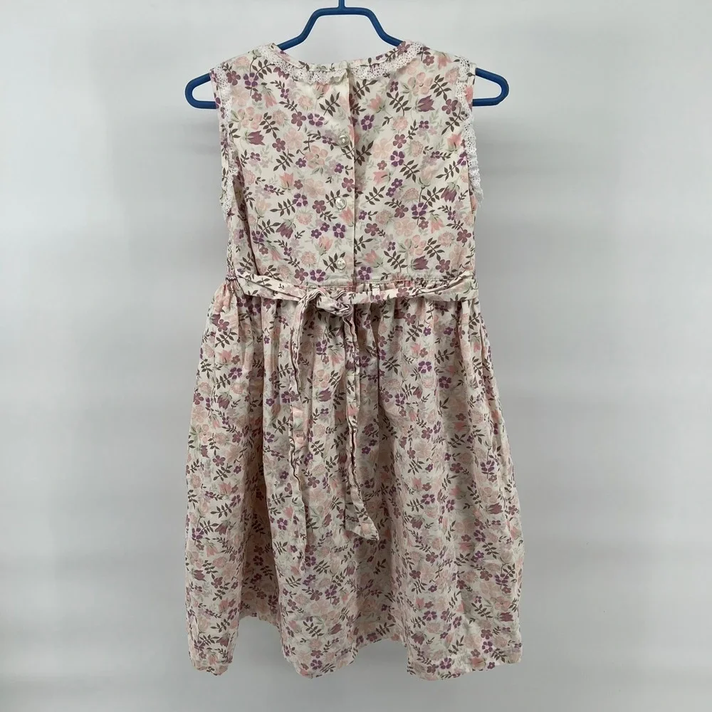 Marks Spencer Kids Girls Floral Smocked Dress Pockets Belt 4-5 Years Embroidered - Picture 3 of 9